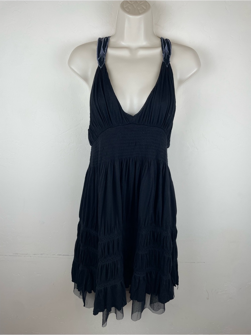 Free People Black Light Weight Tiered Halter Dress